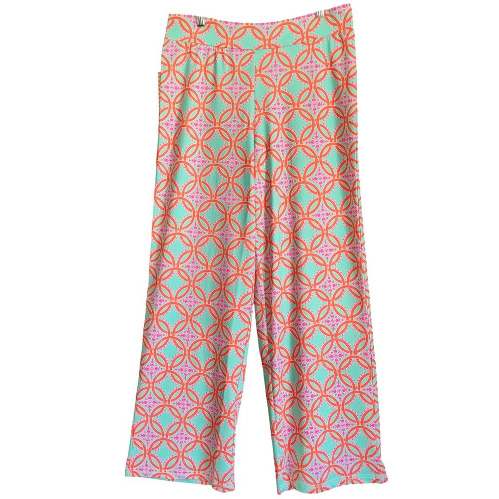 Tracy Negoshian Presley Wide Leg Flowy Geometric Print Stretch Lounge Pant M NWT
